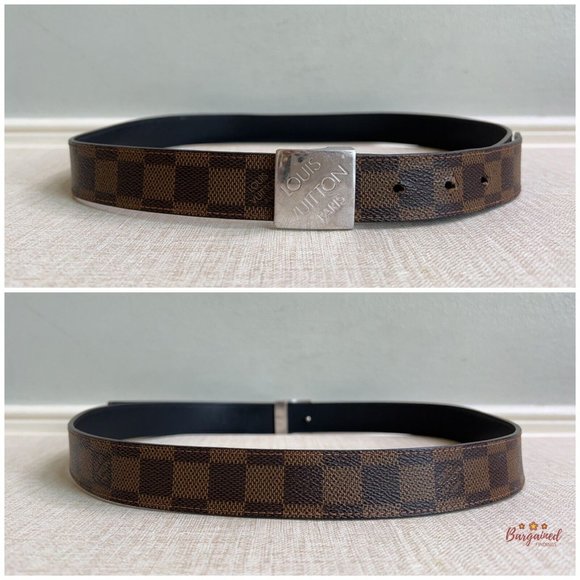 Authentic Louis Vuitton Damier Azur Canvas Leather Reversible Silver Buckle 36 - Picture 5 of 12